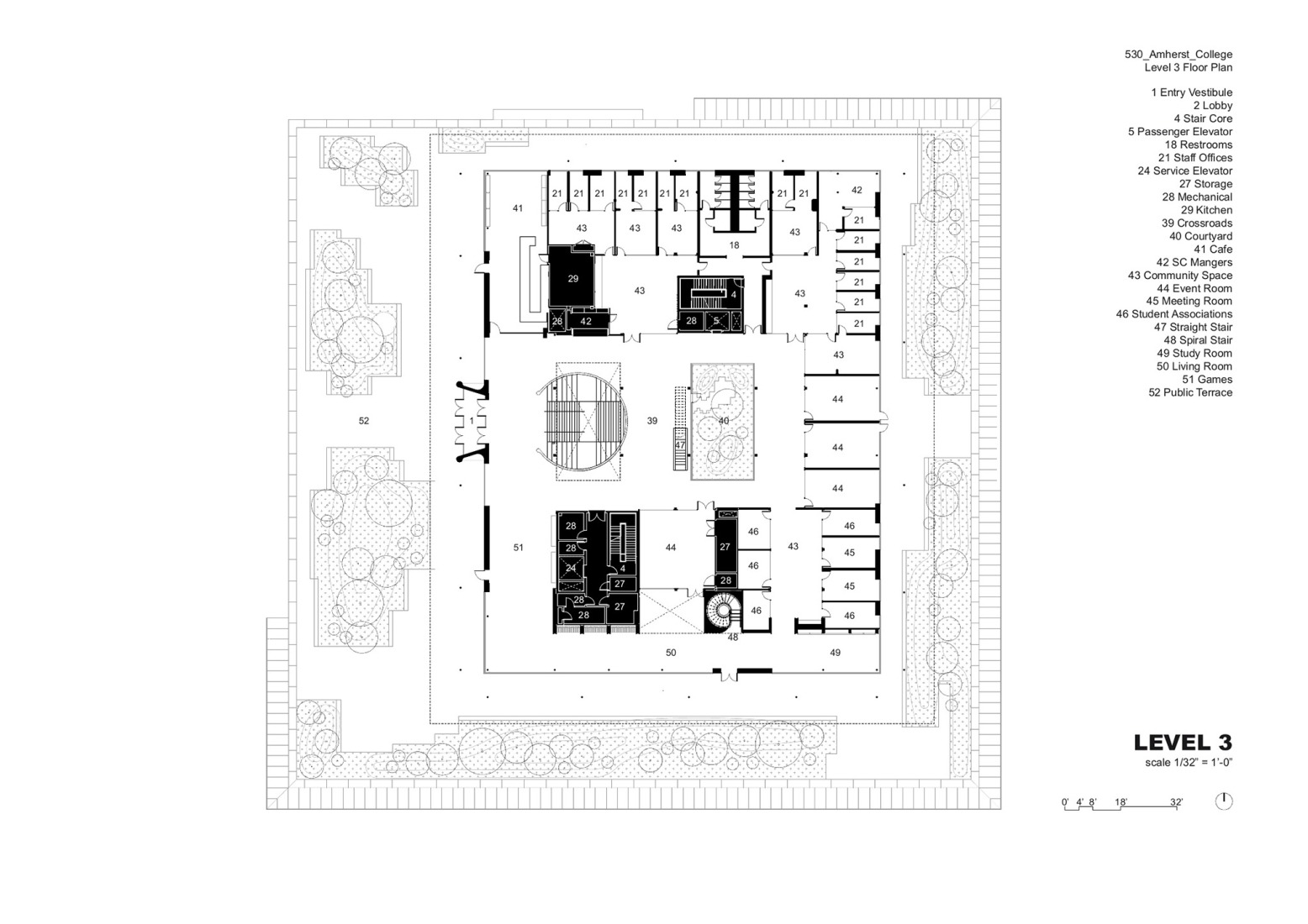 Third floor plan. Amherst College by Herzog & de Meuron.