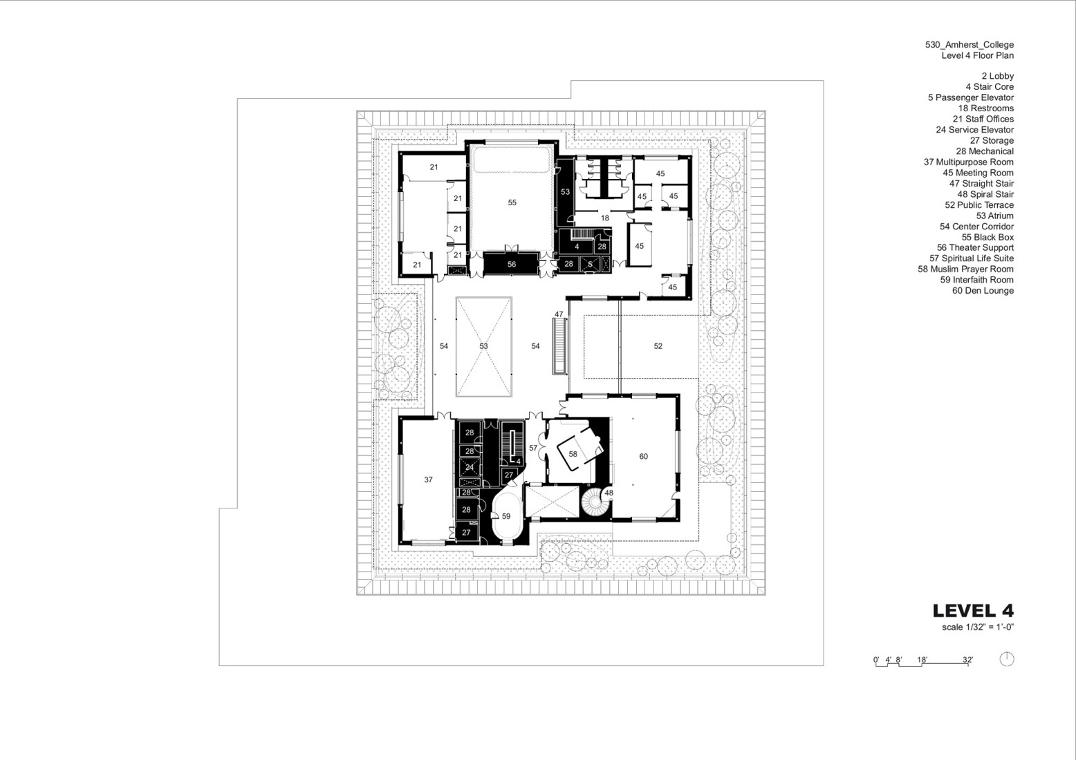 Fourth floor plan. Amherst College by Herzog & de Meuron.
