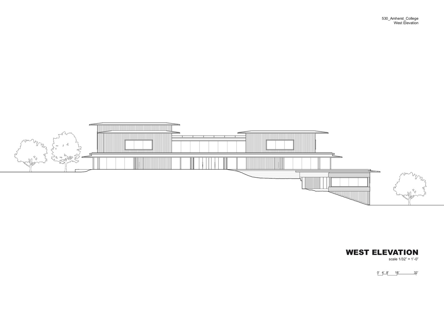 West elevation. Amherst College by Herzog & de Meuron.