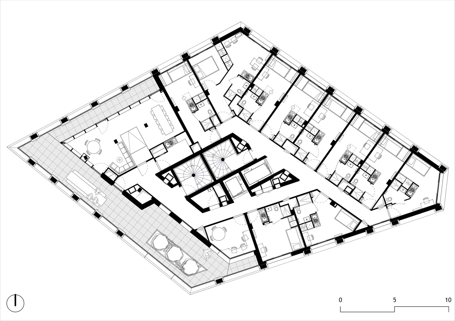 Floor plan (8 floors above grade). "La Tour Commune" by Vincent Lavergne + Atelier WOA. Image courtesy of Vincent Lavergne Architecture Urbanisme / Atelier WOA.