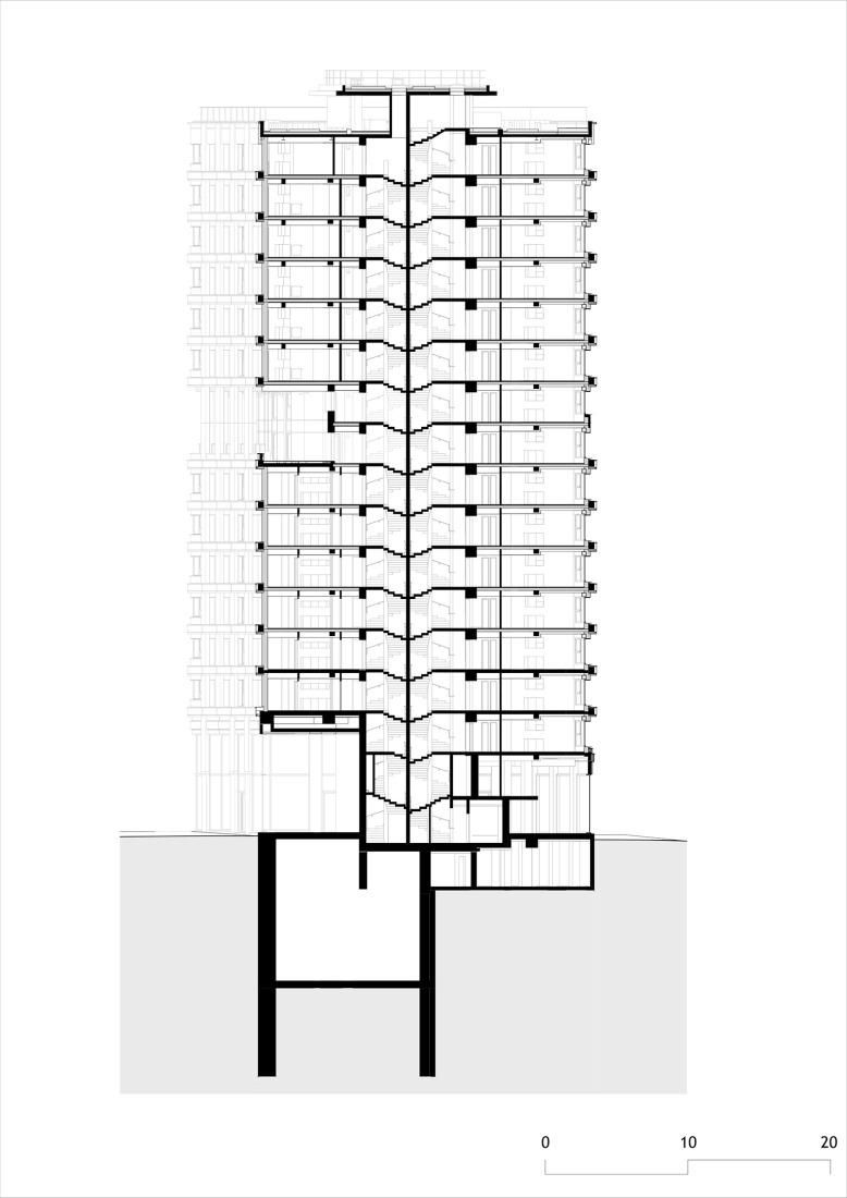 Section. "La Tour Commune" by Vincent Lavergne + Atelier WOA. Image courtesy of Vincent Lavergne Architecture Urbanisme / Atelier WOA.