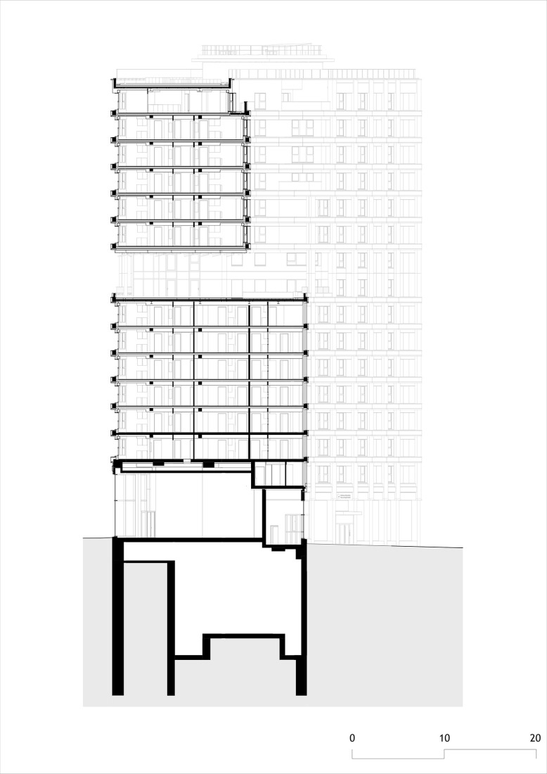 Section. "La Tour Commune" by Vincent Lavergne + Atelier WOA. Image courtesy of Vincent Lavergne Architecture Urbanisme / Atelier WOA.