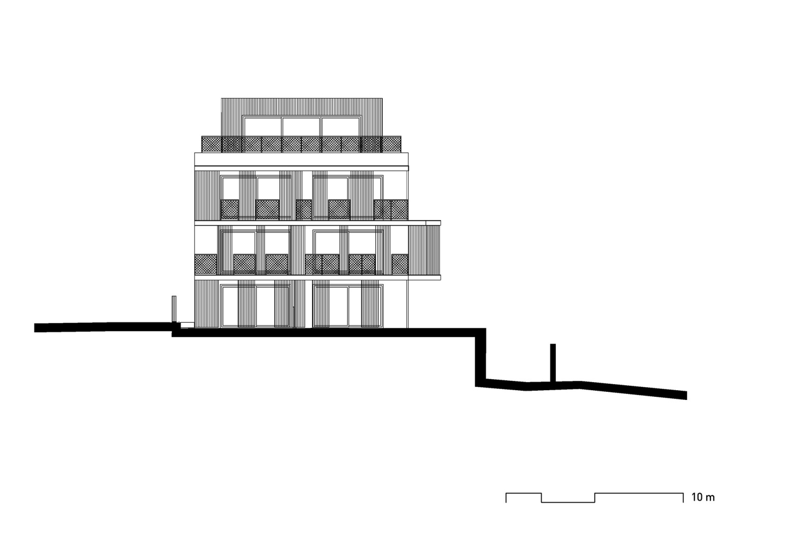 South elevation. Mánesova Apartment Building by OK PLAN ARCHITECTS.