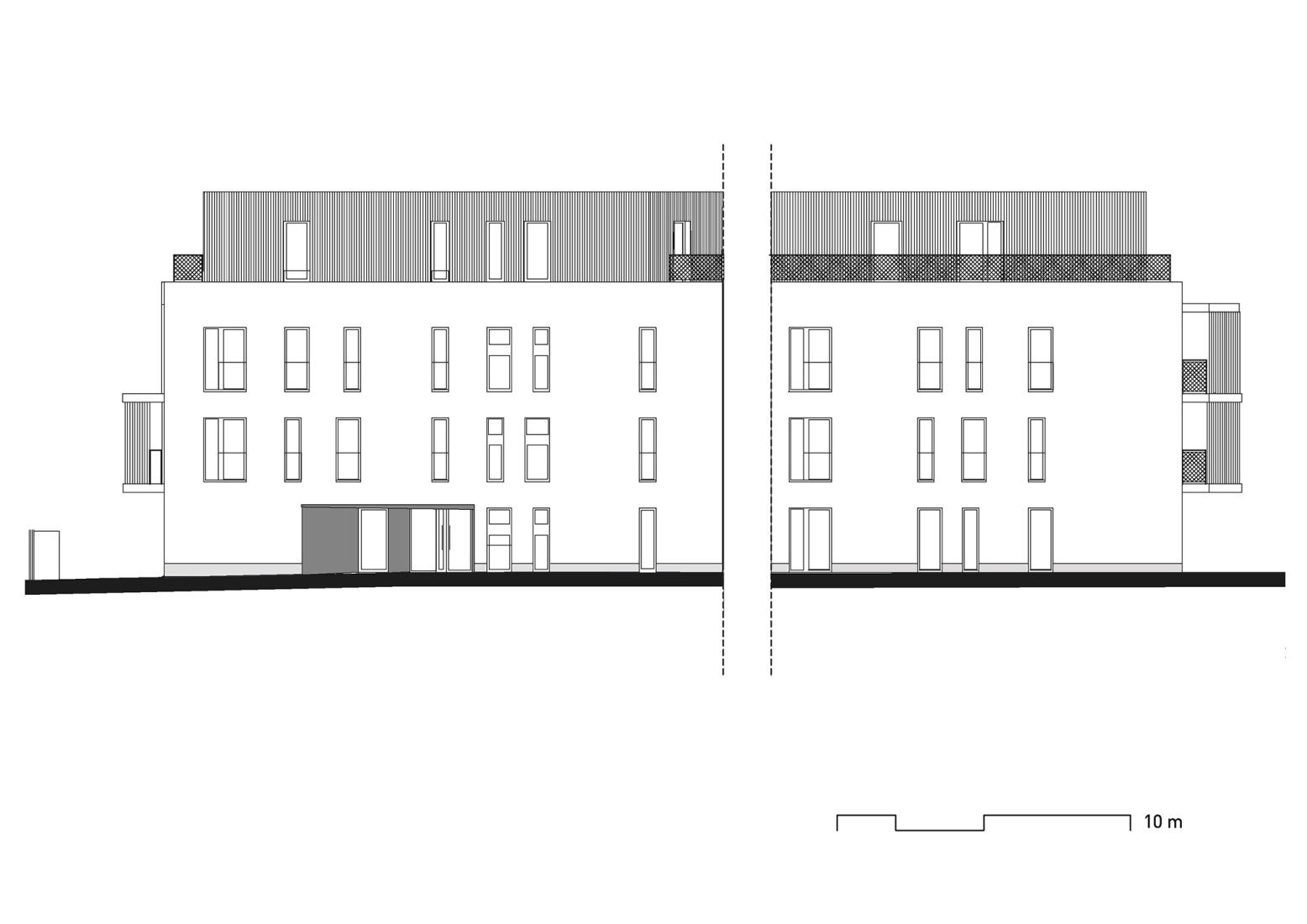 West elevation. Mánesova Apartment Building by OK PLAN ARCHITECTS.