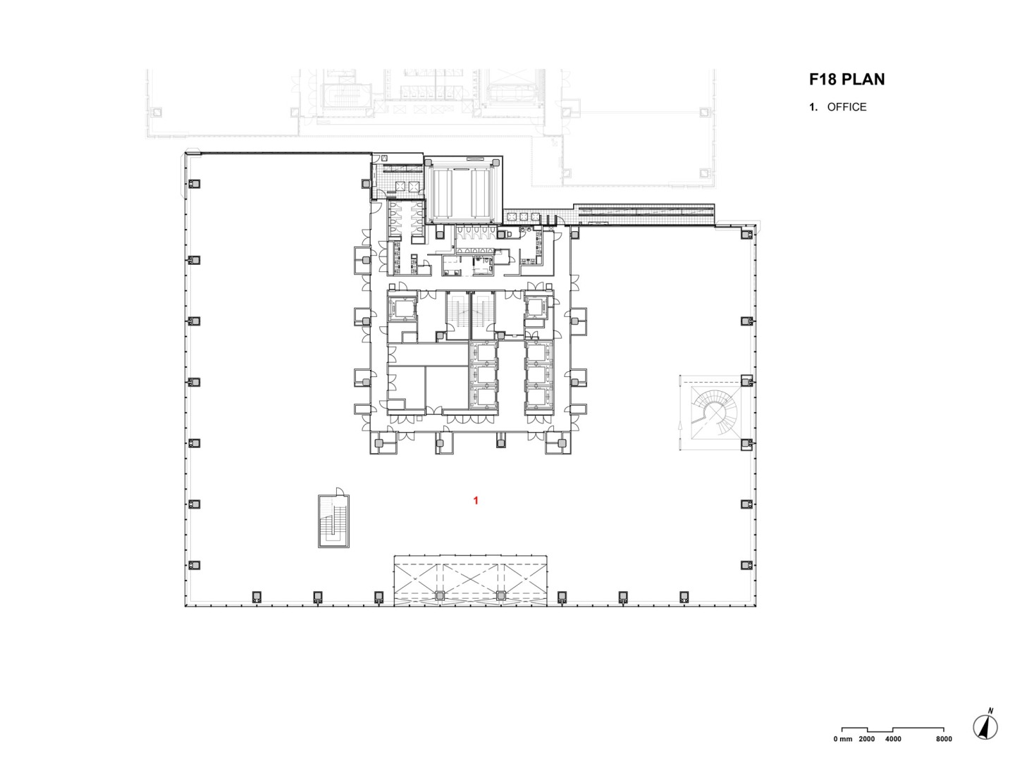 18th floor plan. Tenjin Business Center II by OMA. 