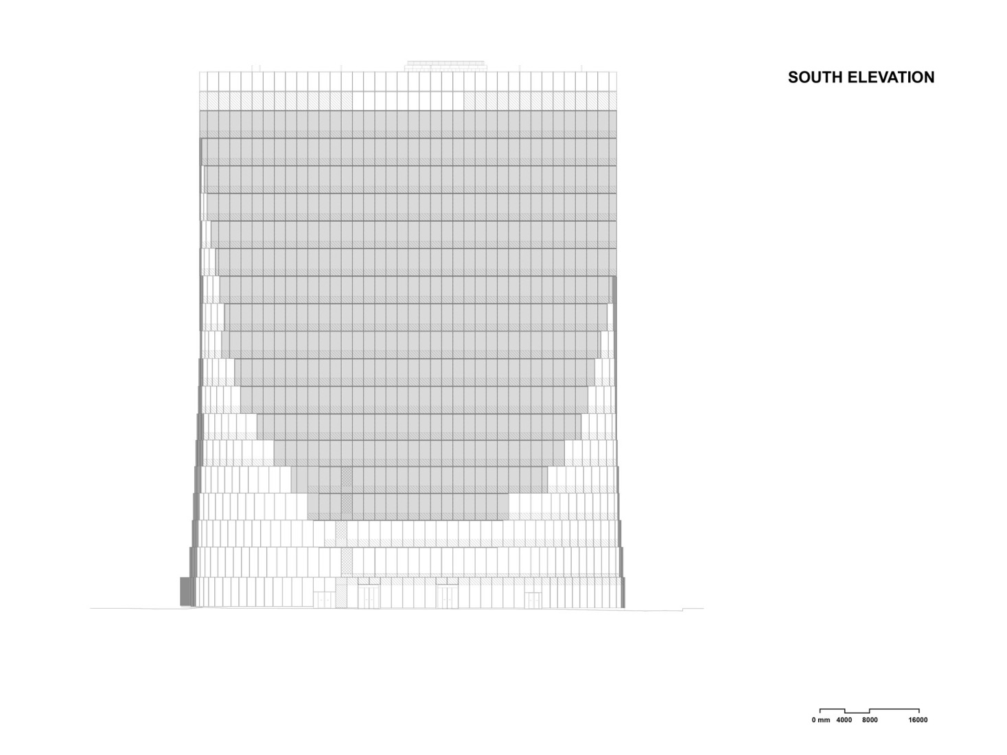 South Elevation. Tenjin Business Center II by OMA. 
