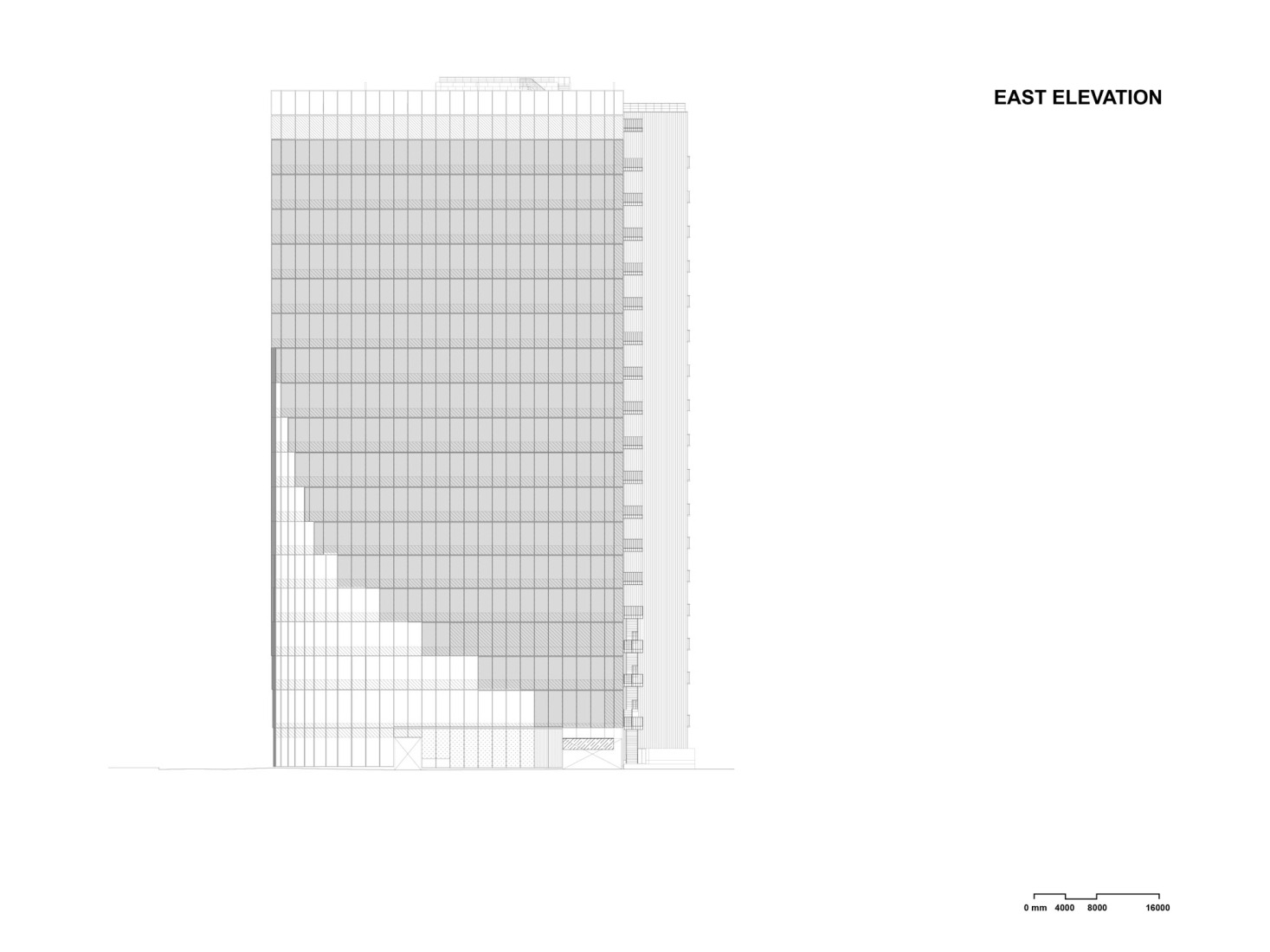 East Elevation. Tenjin Business Center II by OMA. 