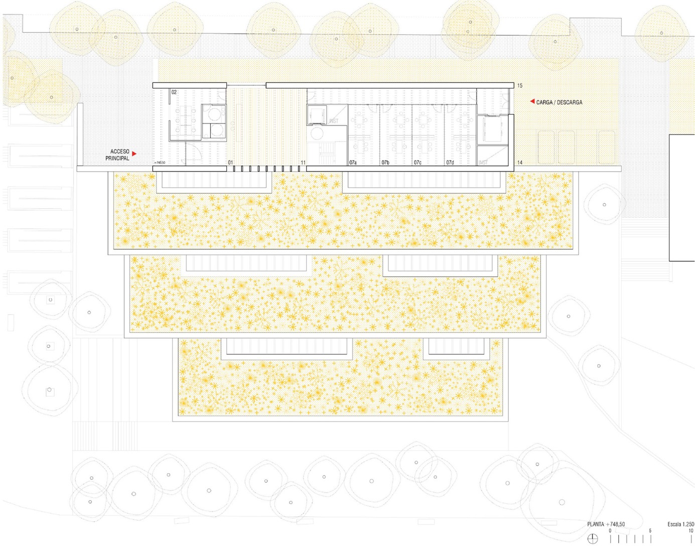 Plano de planta +748,5m. Espacio Joven en Parquesol por Pereira-Royo Arquitectos.