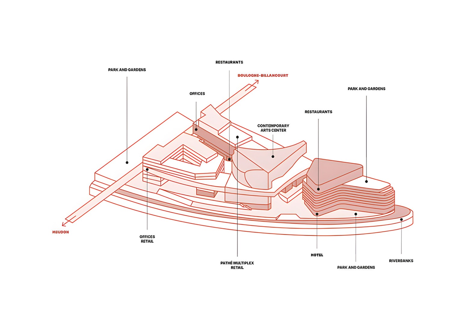 Axonometric view. Le Large – Pointe des Arts Art Center – Seguin Island by RCR Arquitectes + CALQ Architects. Courtesy of RCR Arquitectes.