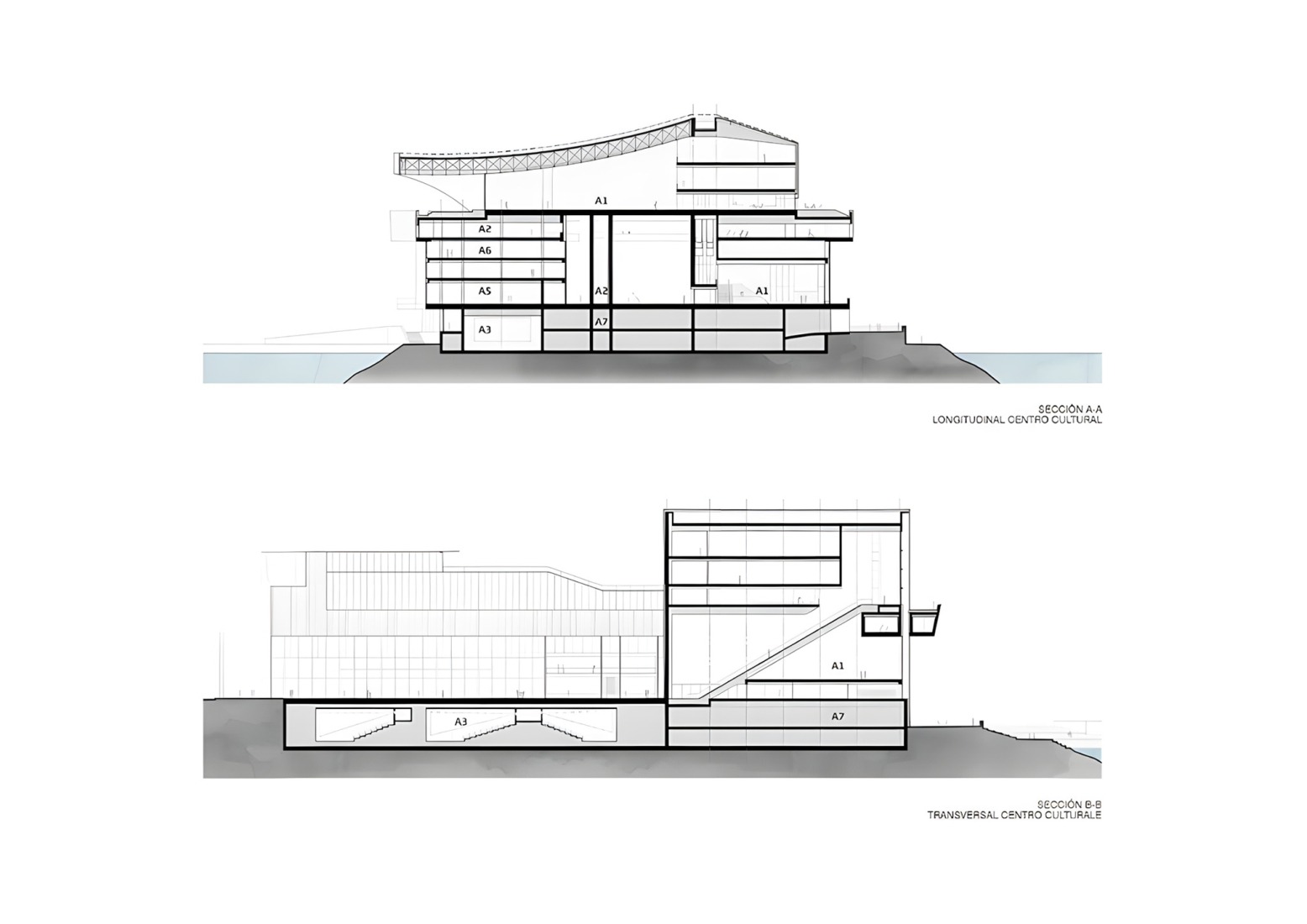 Sections. Le Large – Pointe des Arts Art Center – Seguin Island by RCR Arquitectes + CALQ Architects. Courtesy of RCR Arquitectes.