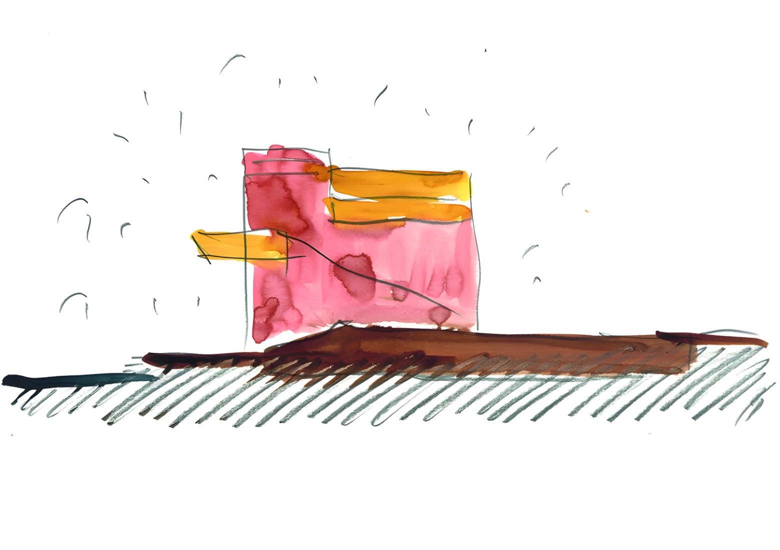 Watercolor. Le Large – Pointe des Arts Art Center – Seguin Island by RCR Arquitectes + CALQ Architects. Courtesy of RCR Arquitectes.