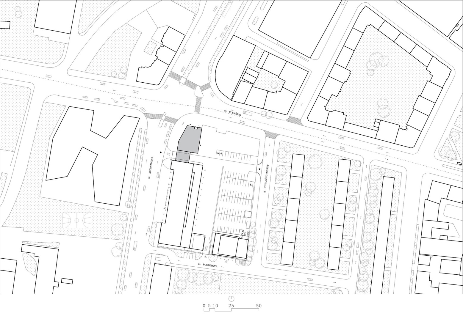 Site plan. Prague Fire and Rescue Service, by Architektura.