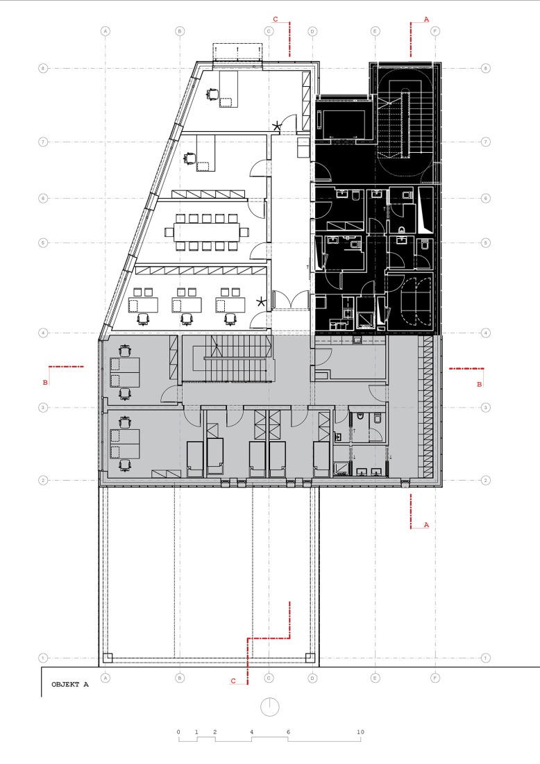 First floor plan. Prague Fire and Rescue Service, by Architektura.