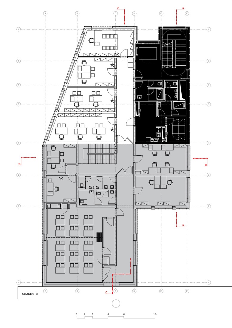 Second floor plan. Prague Fire and Rescue Service, by Architektura.