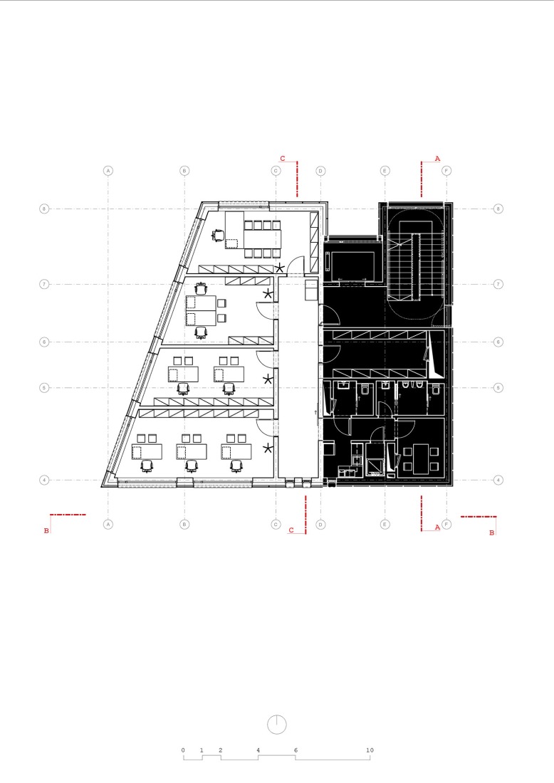 Fourth floor plan. Prague Fire and Rescue Service, by Architektura.