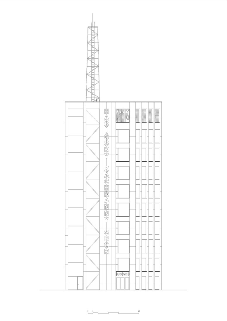 North elevation. Prague Fire and Rescue Service, by Architektura.