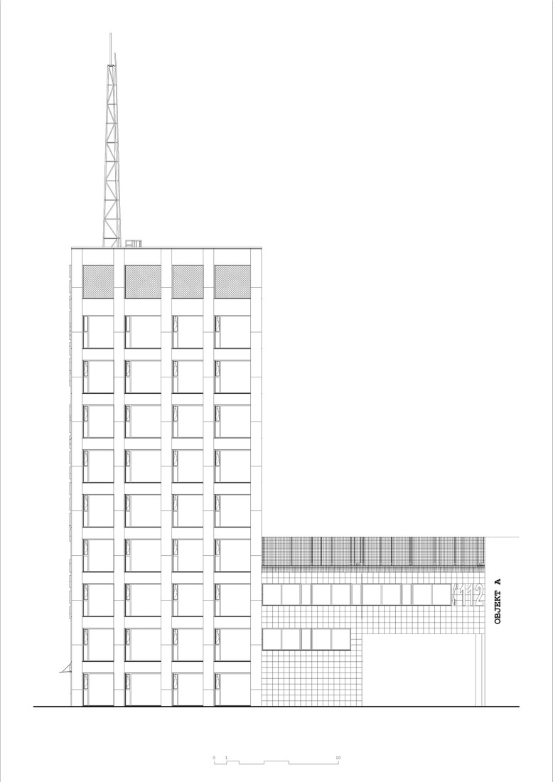 West elevation. Prague Fire and Rescue Service, by Architektura.