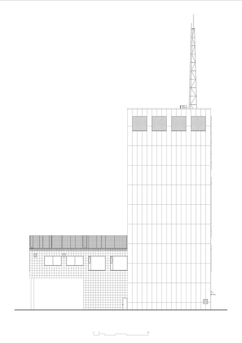 East elevation. Prague Fire and Rescue Service, by Architektura.