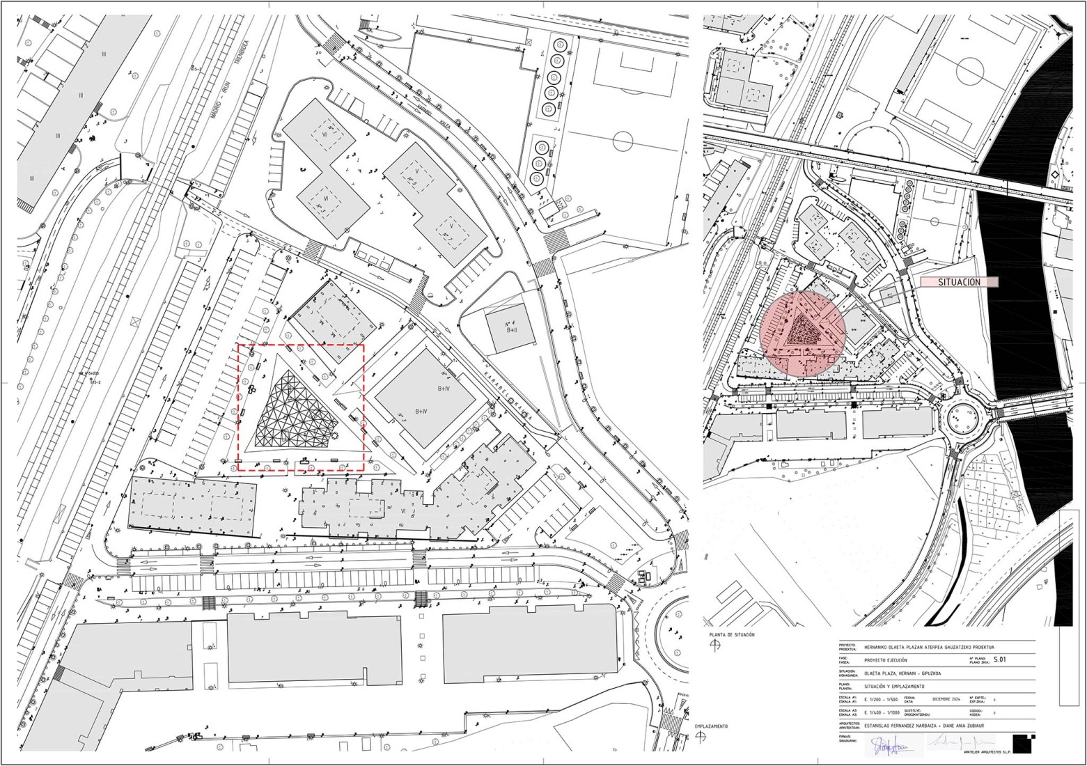 Plano de situación. Cubierta para parque infantil en Hernani por Arktelier. 