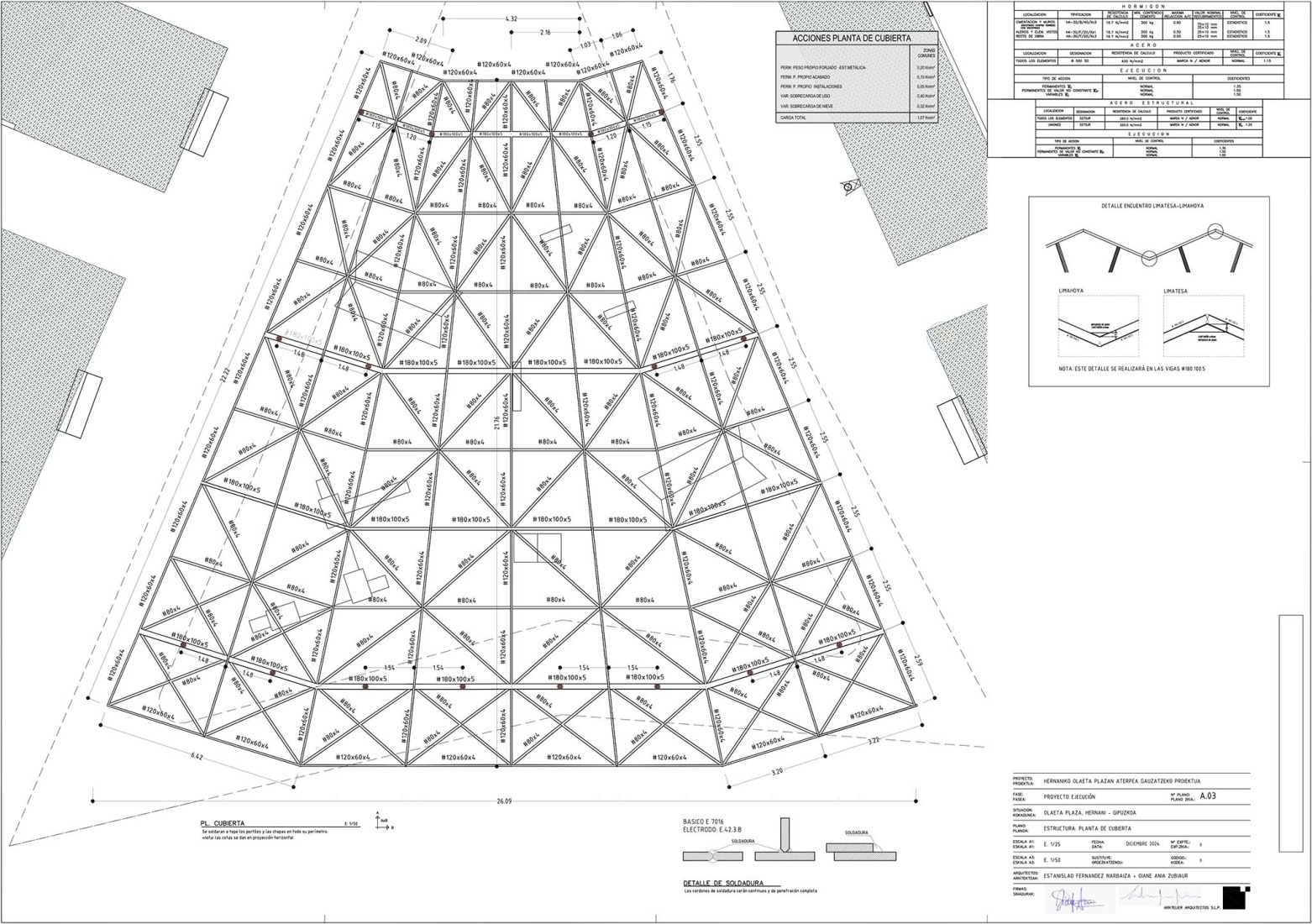 Plano de planta de cubierta. Cubierta para parque infantil en Hernani por Arktelier. 