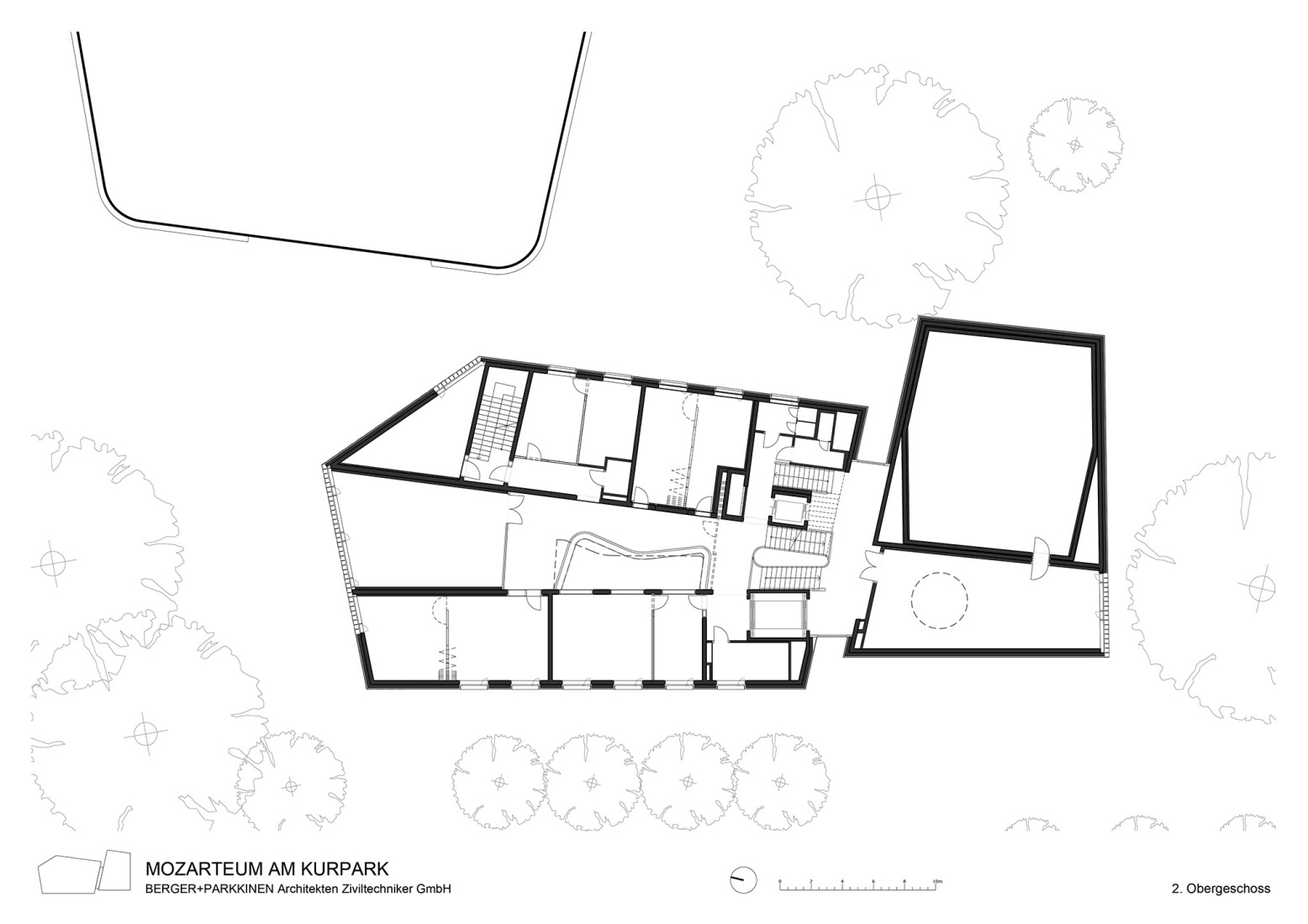 Ground floor plan. Mozarteum University at the Kurgarten (UMAK) by Berger+Parkkinen.