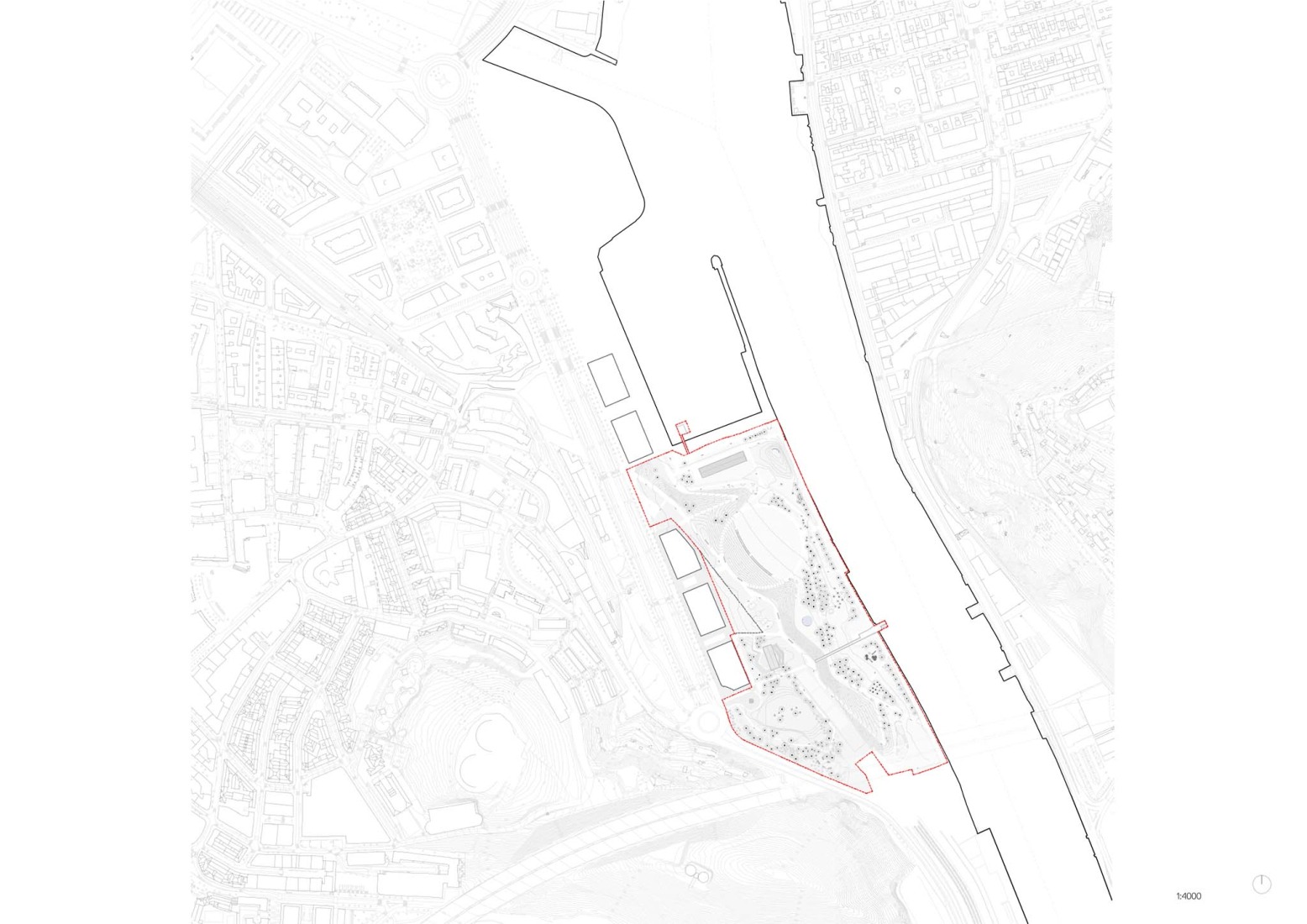 Plano de situación. Parque Zamalanda de la Ribera del Nervión por Burgos & Garrido Arquitectos.