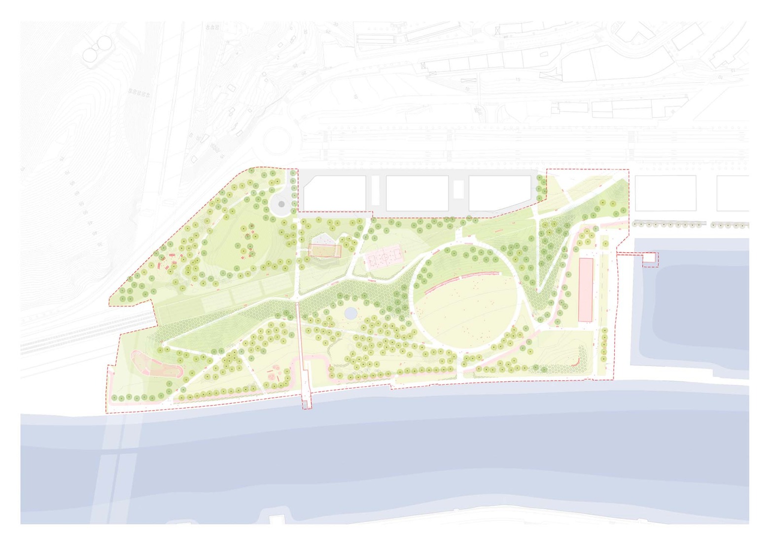 Plano de situación. Parque Zamalanda de la Ribera del Nervión por Burgos & Garrido Arquitectos.