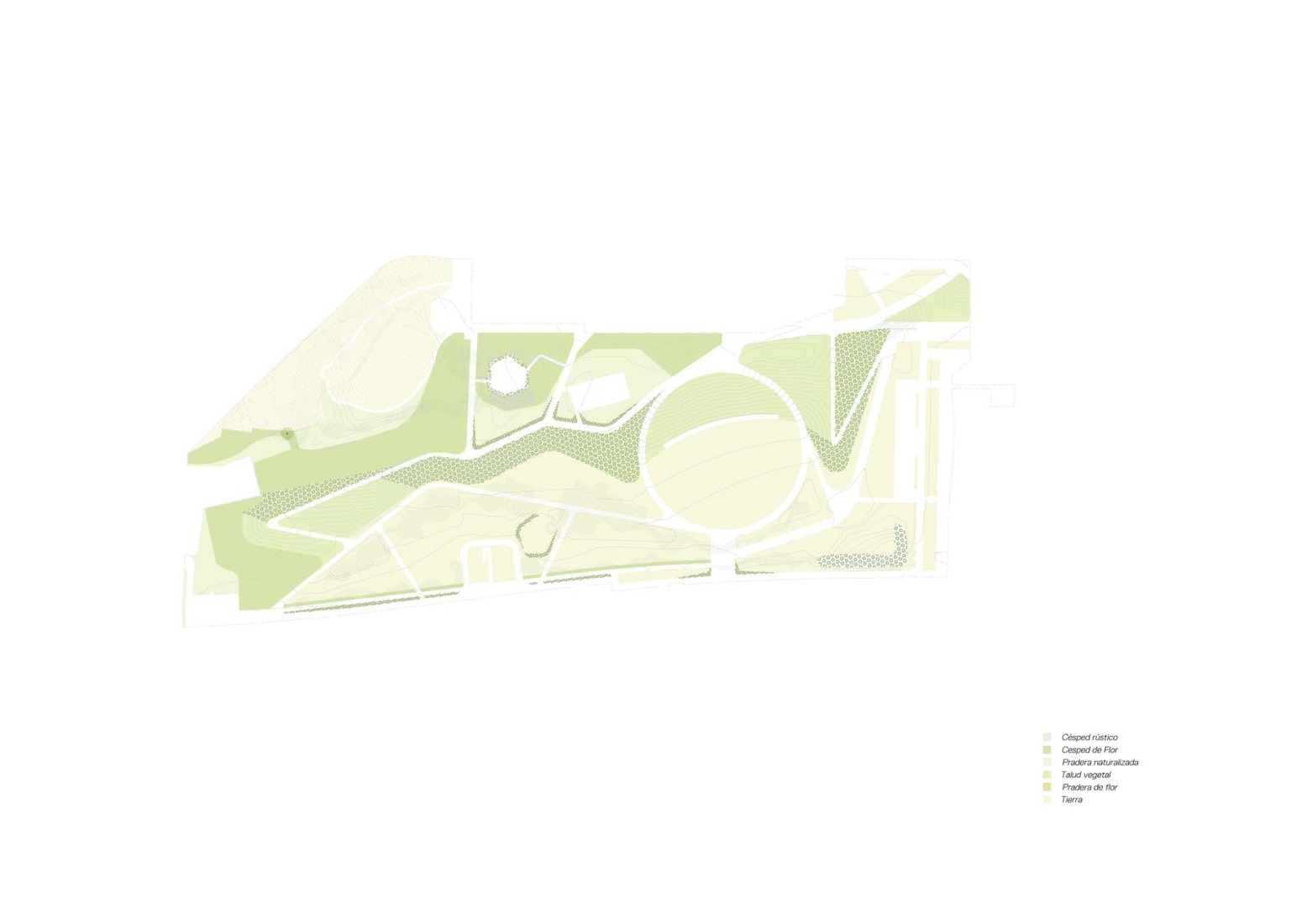 Plano de planta baja. Parque Zamalanda de la Ribera del Nervión por Burgos & Garrido Arquitectos.