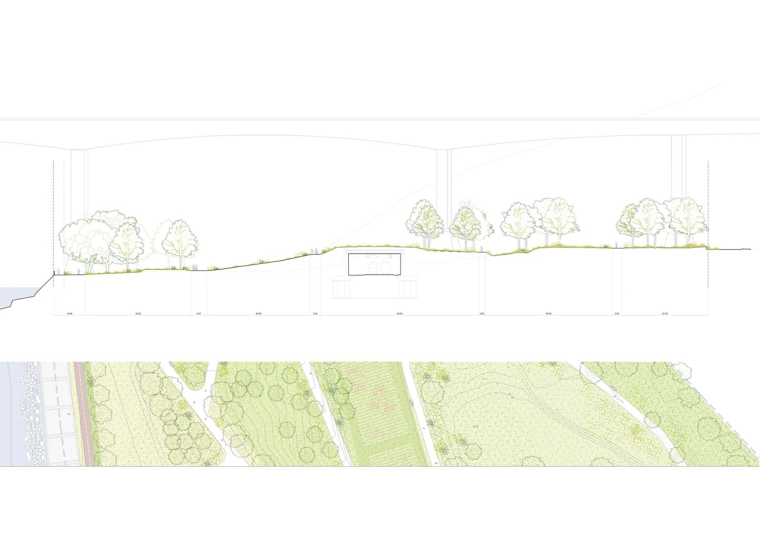 Sección. Parque Zamalanda de la Ribera del Nervión por Burgos & Garrido Arquitectos. 