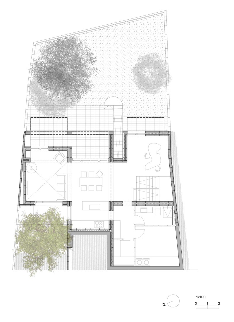 Plano de planta de sótano. Casa de la Higuera por Comas-Pont arquitectes.