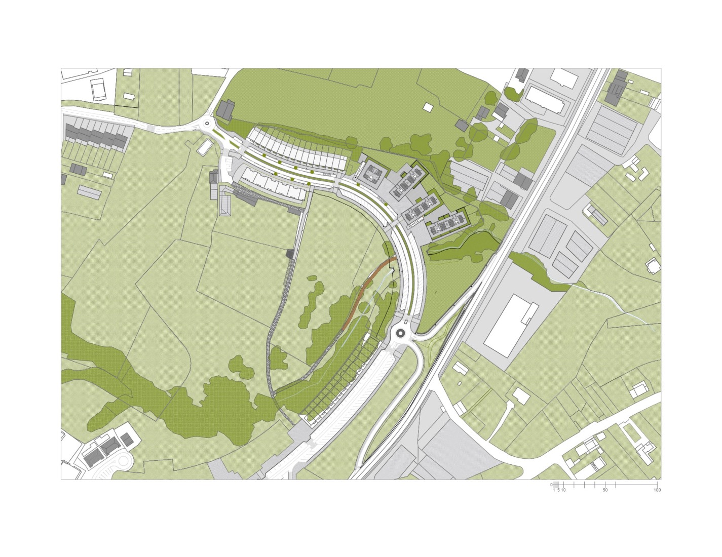 Plano de situación. 4 edificios de 74 viviendas sociales en Valdecorvos por Díaz y Díaz Arquitectos.