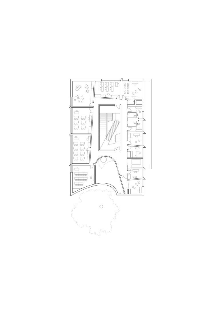 Second floor plan. Dance, Music and Theatre Conservatoire in Massy by Dominique Coulon & associés. 