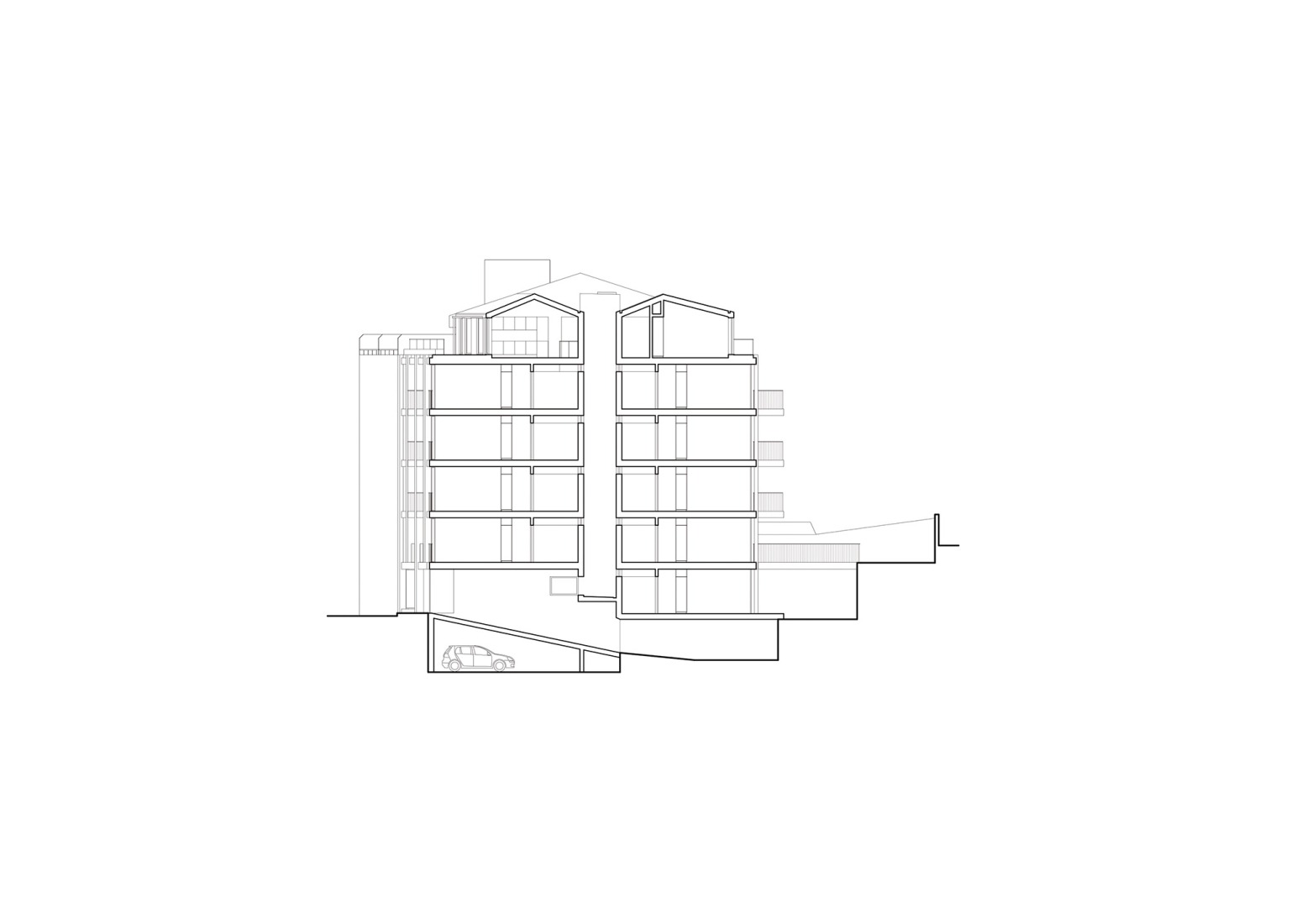 Section. Costa Cabral Building by ENTRETEMPOS + ATA Atelier.