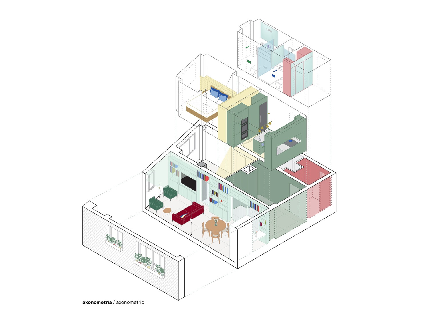 Axonometry. Casa POP by gon architects.