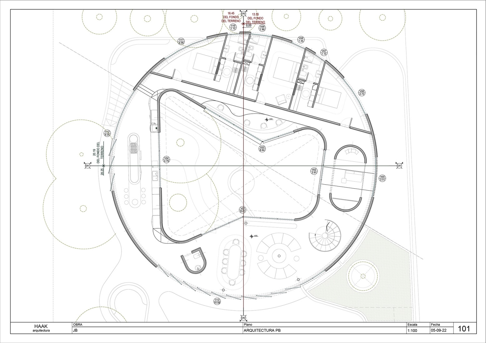 Plano de planta baja. Casa JB por Haak Arquitectura.