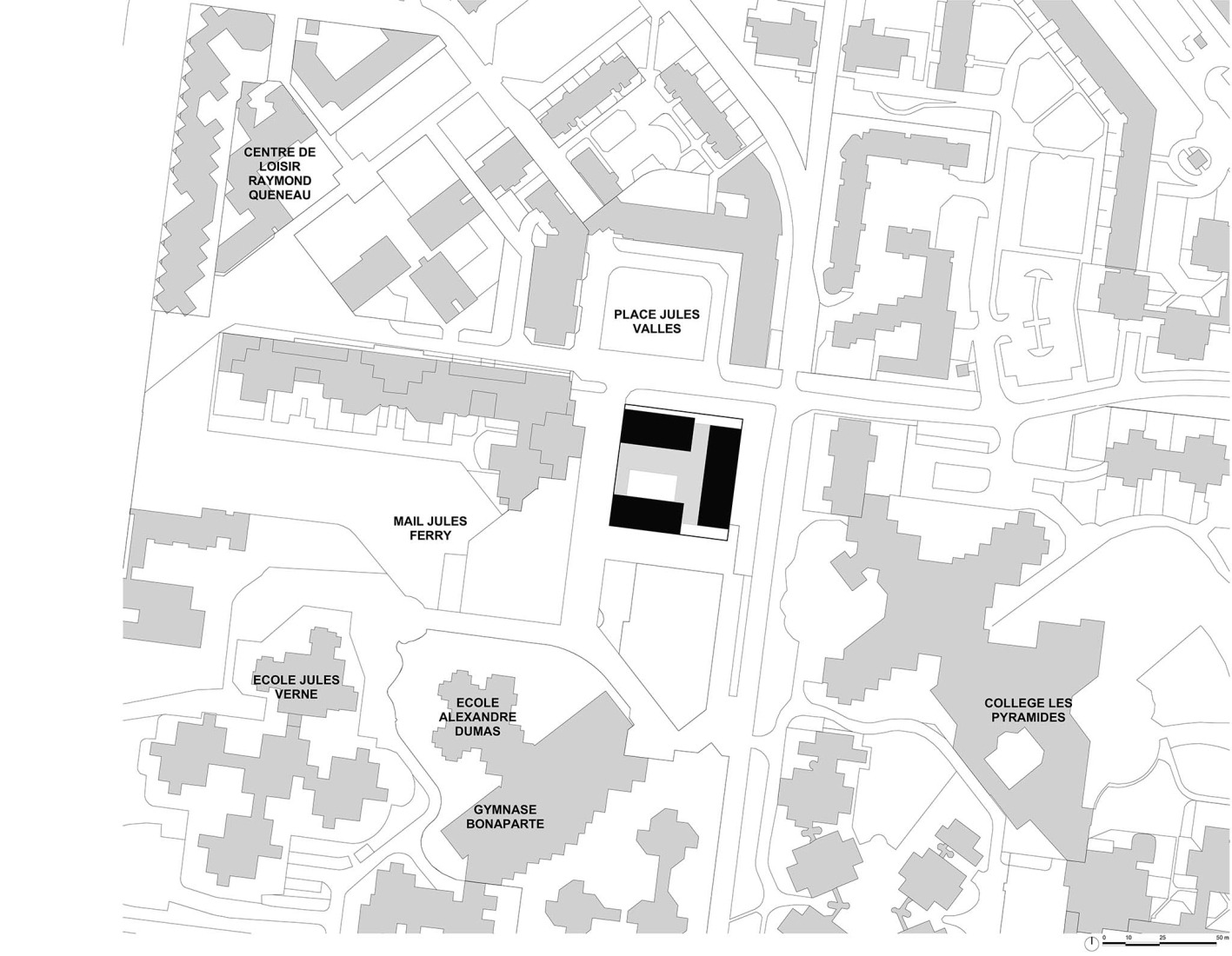 Site plan. Jacques Prévert Public Services Center by HEMAA. 