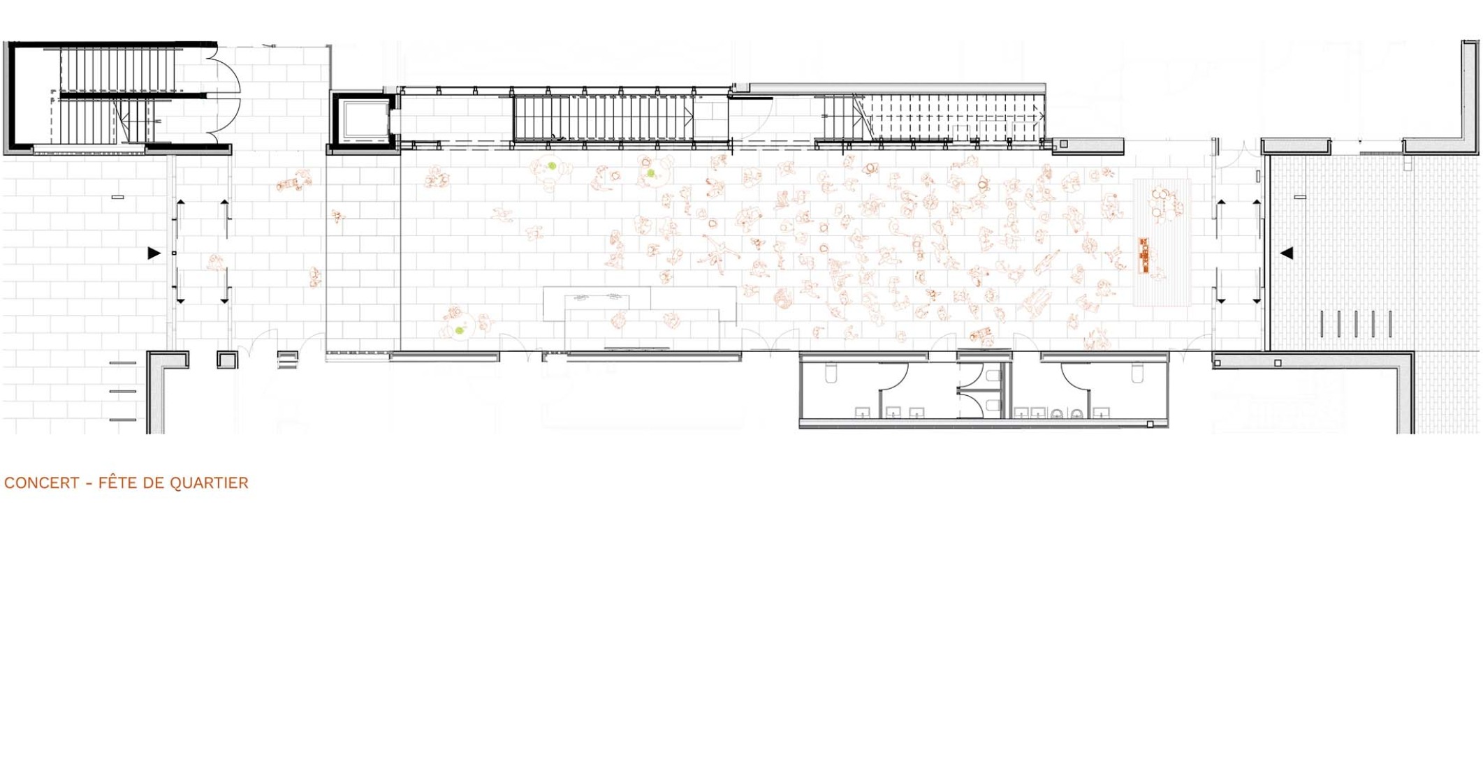 Concert floor plan. Jacques Prévert Public Services Center by HEMAA.
