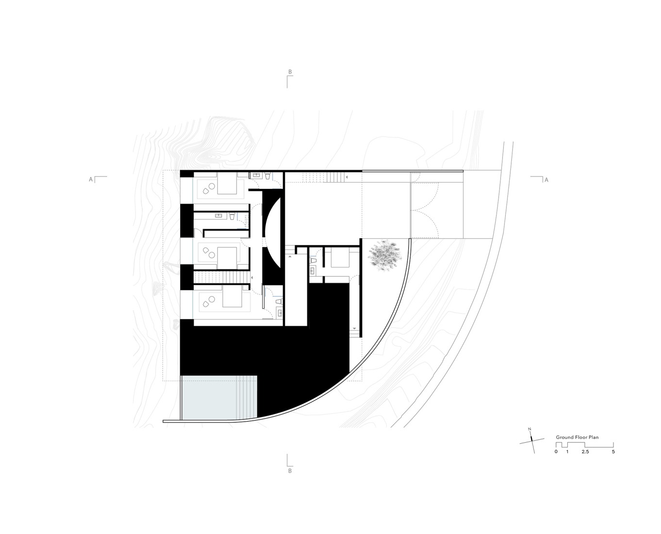 Ground floor plan. Malonic House by HW Studio.