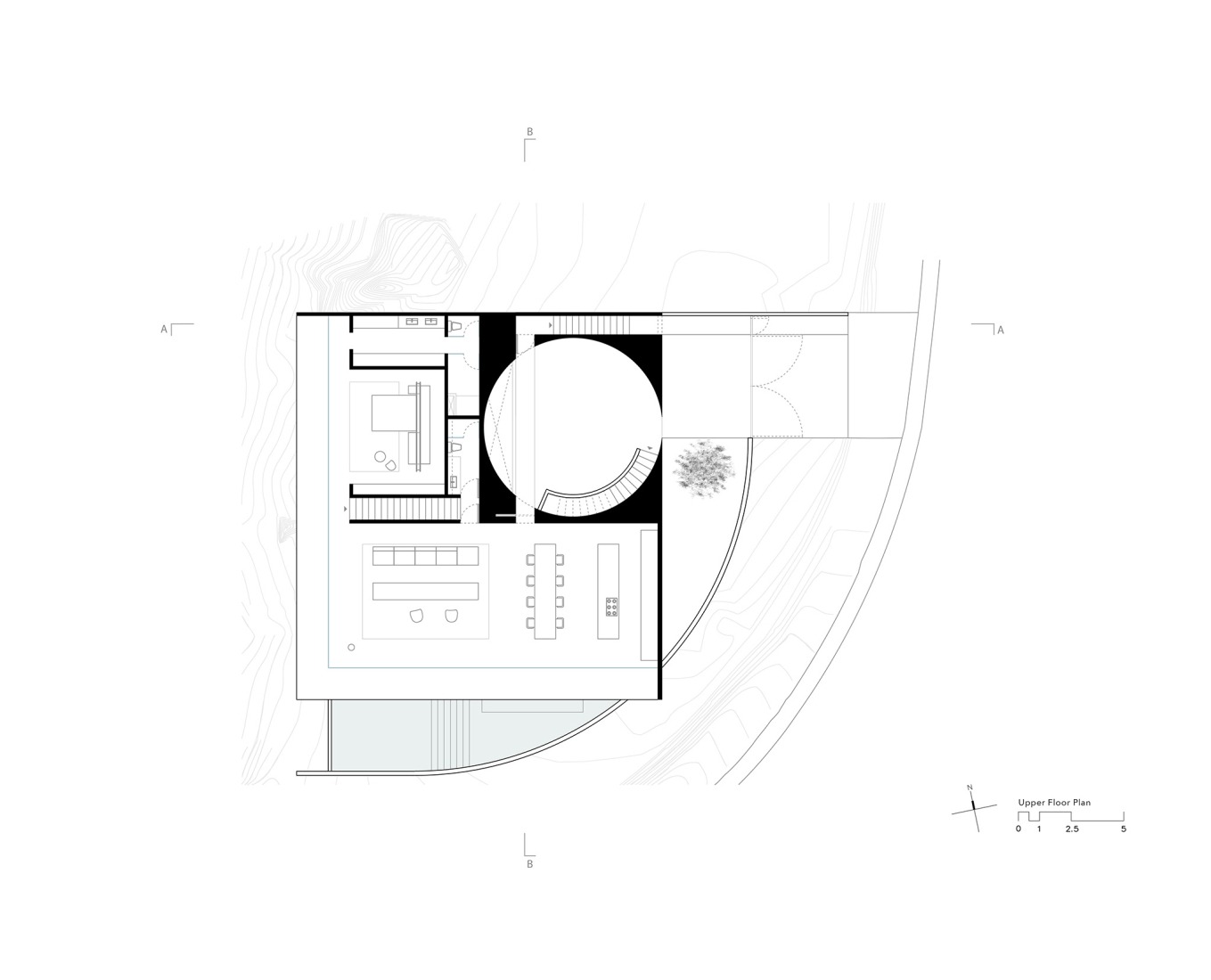 Upper floor plan. Malonic House by HW Studio.