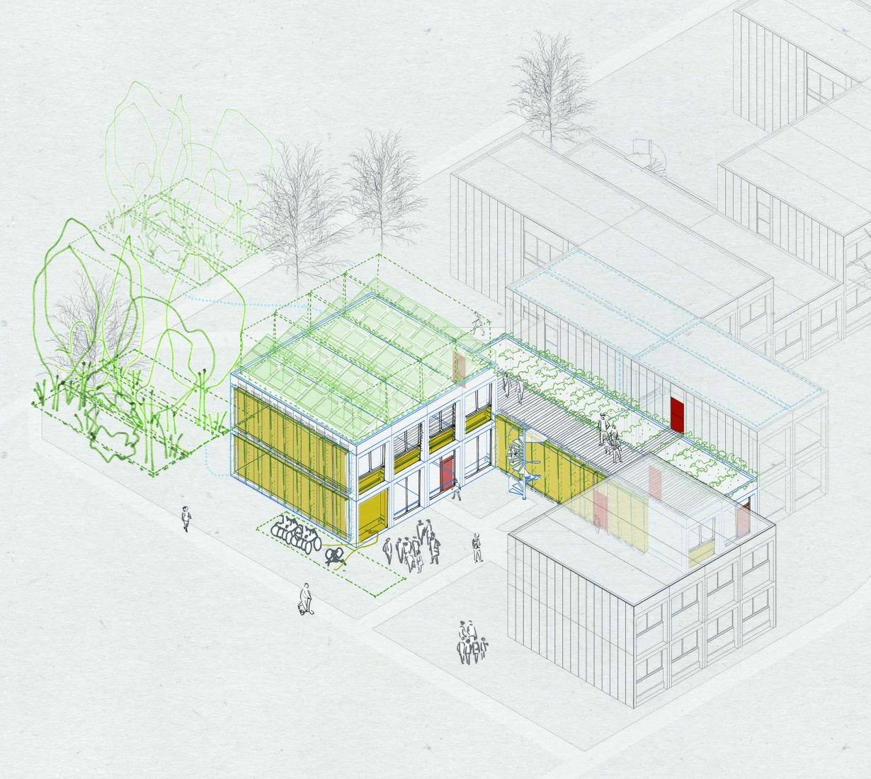 Axonometry. WVDM Living Lab by MAKER architecten.