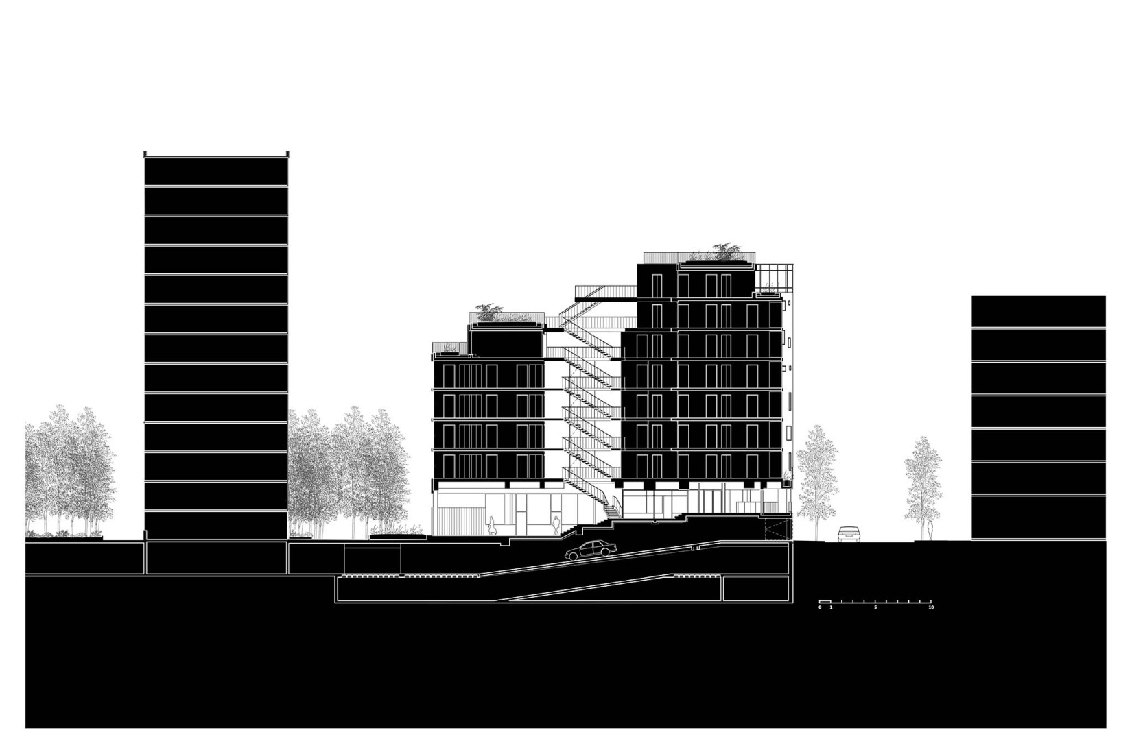 Sección. Residencia de estudiantes Lourmel por MARS Architectes.
