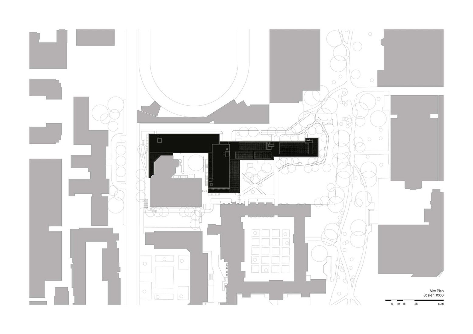 Site plan. Trinity College Lawson Centre for Sustainability by Mecanoo + RDHA.