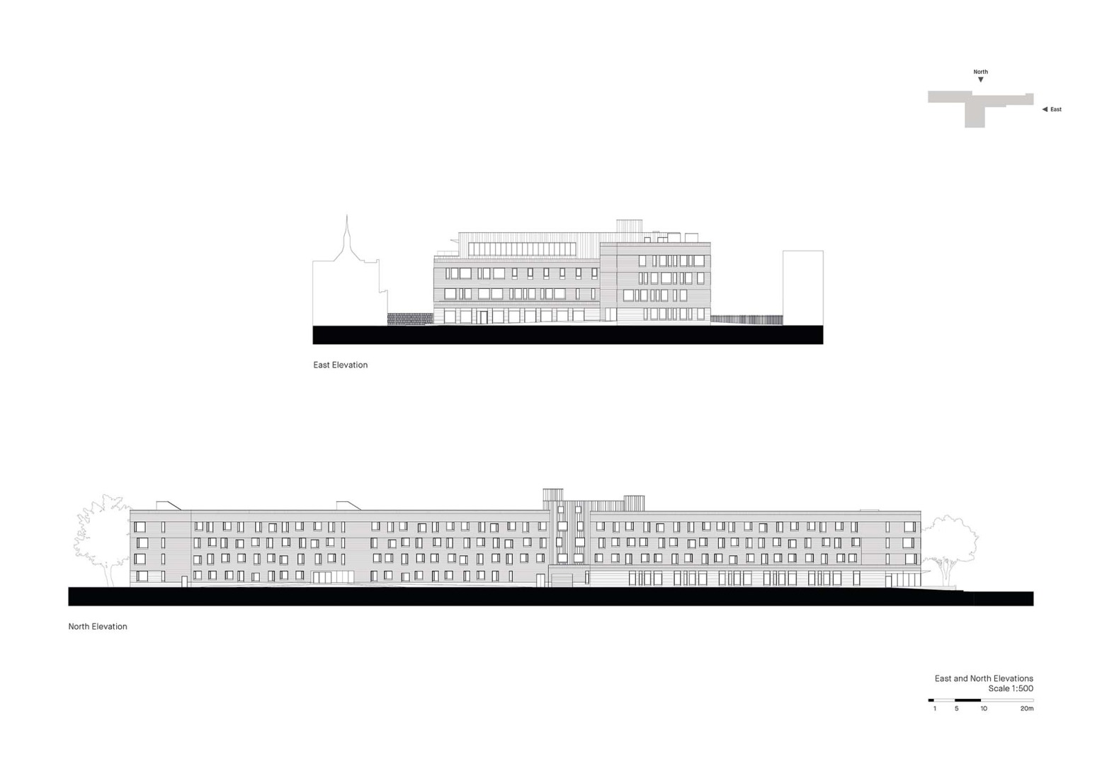 Elevations. Trinity College Lawson Centre for Sustainability by Mecanoo + RDHA.