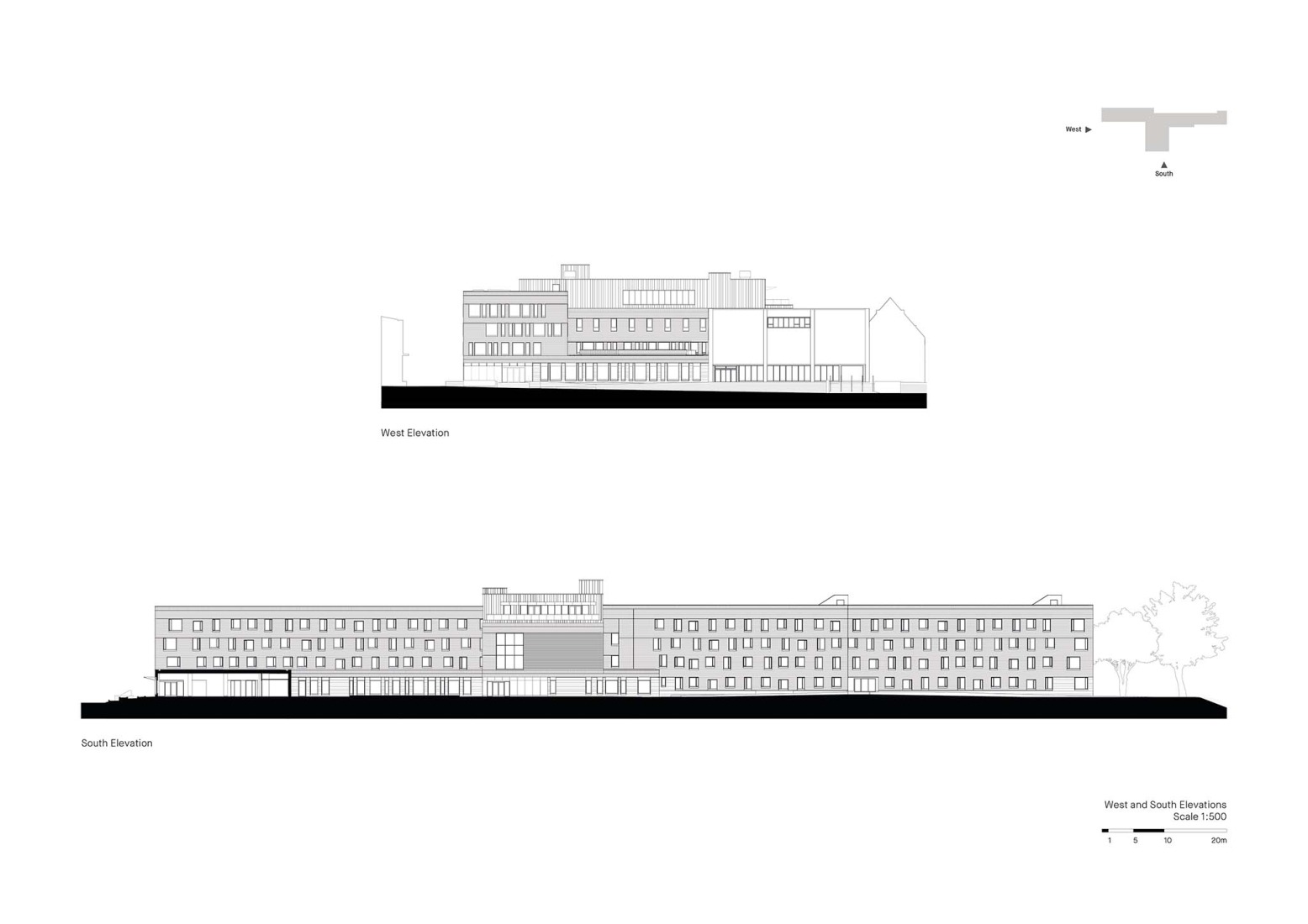 Elevations. Trinity College Lawson Centre for Sustainability by Mecanoo + RDHA.