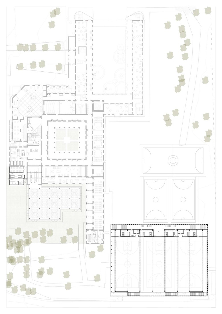 Ground floor plan. Renovation and expansion of the Ideo School by MH10.