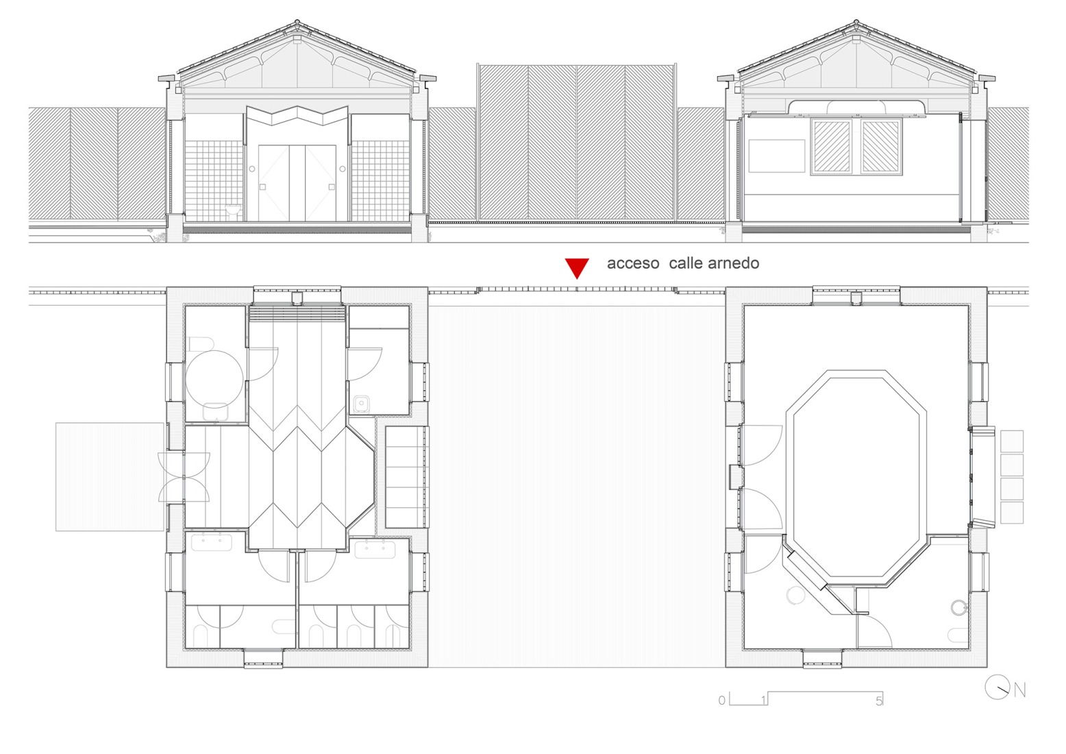 Floor plan, sections of the pavilions. Restoration of the gardens of the Vista Alegre Estate by Mónica Alberola.