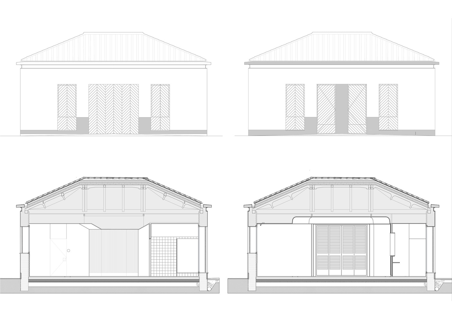 Sections, elevations of the pavilions. Restoration of the gardens of the Vista Alegre Estate by Mónica Alberola.