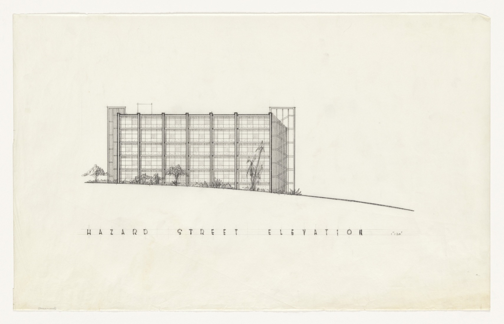 Fairmount Terrace (elevation), ca. 1967, by Paul R. Williams, (American, 1894–1980), graphite on paper. Jointly owned by the Getty Research Institute and the University of Southern California School of Architecture, 2020.M.6. Courtesy of Della M. Williams Trust Dated December 15, 1988.
