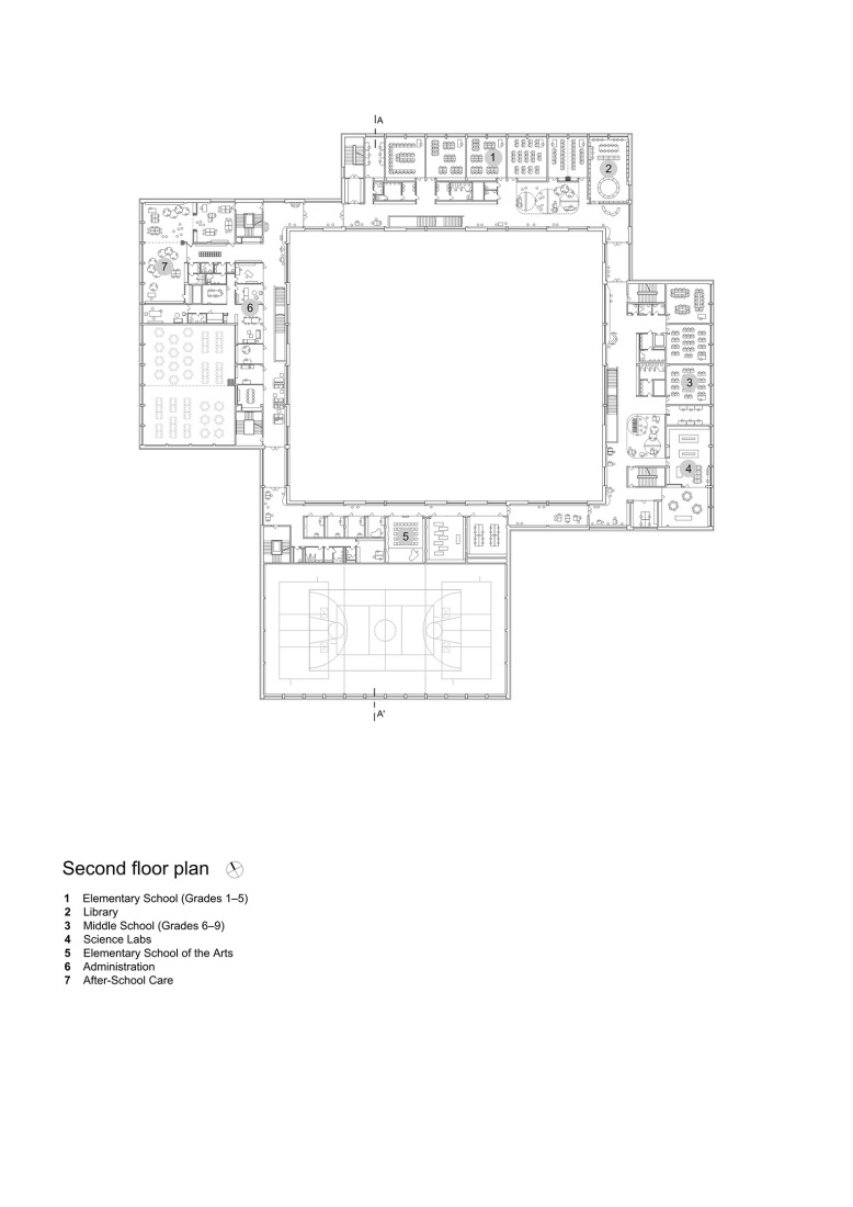 --- Plano de segunda planta. Escuela Primaria LOŠBATES por Pelletier de Fontenay + SOA architects.