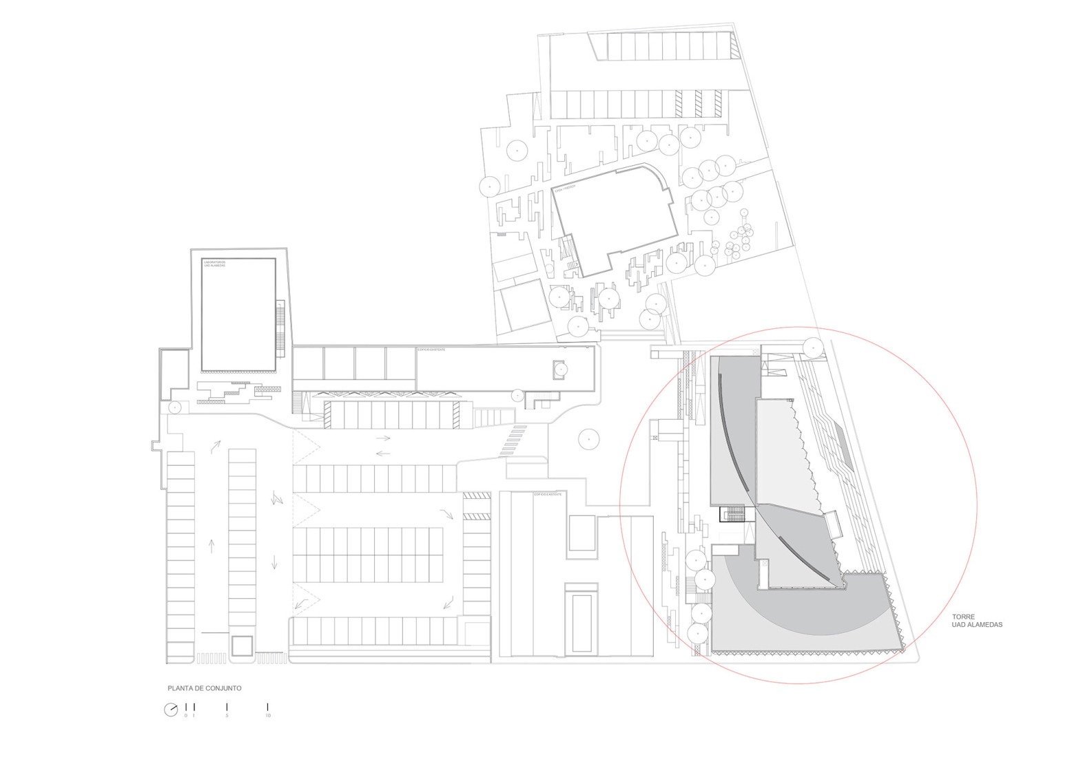 Site plan. UAD Alamedas Tower by Jonathan Corral Arquitectos.
